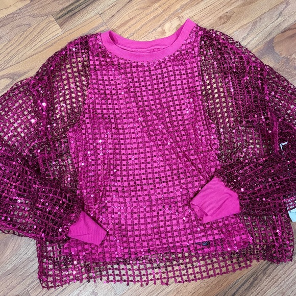 New Anthropologie Pilcro Long-Sleeve Sequin Top Raspberry S NWT - Picture 5 of 12